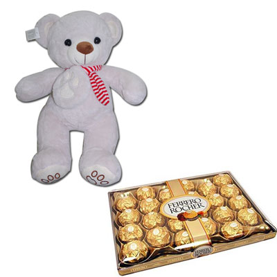"Teddy Bear Cream BST-9108-001 +  Ferrero Rocher 24 pieces - Click here to View more details about this Product
